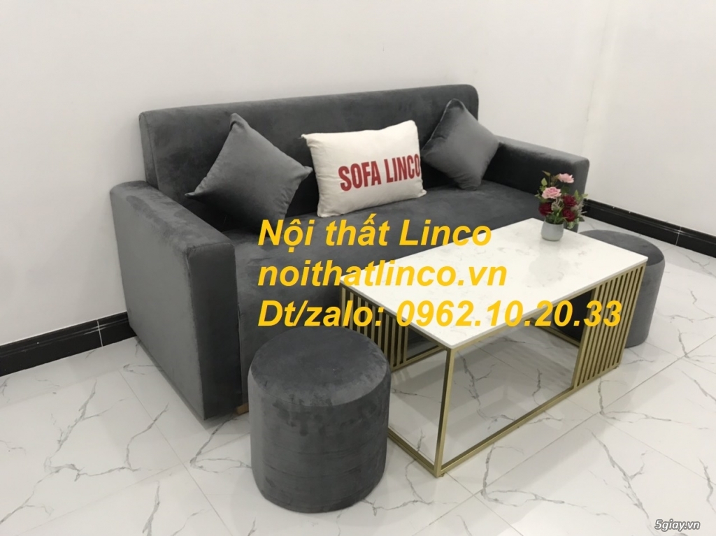 Bộ ghế Sofa băng xám lông chuột vải nhung đẹp hiện đại Sofa Linco HCM - 3