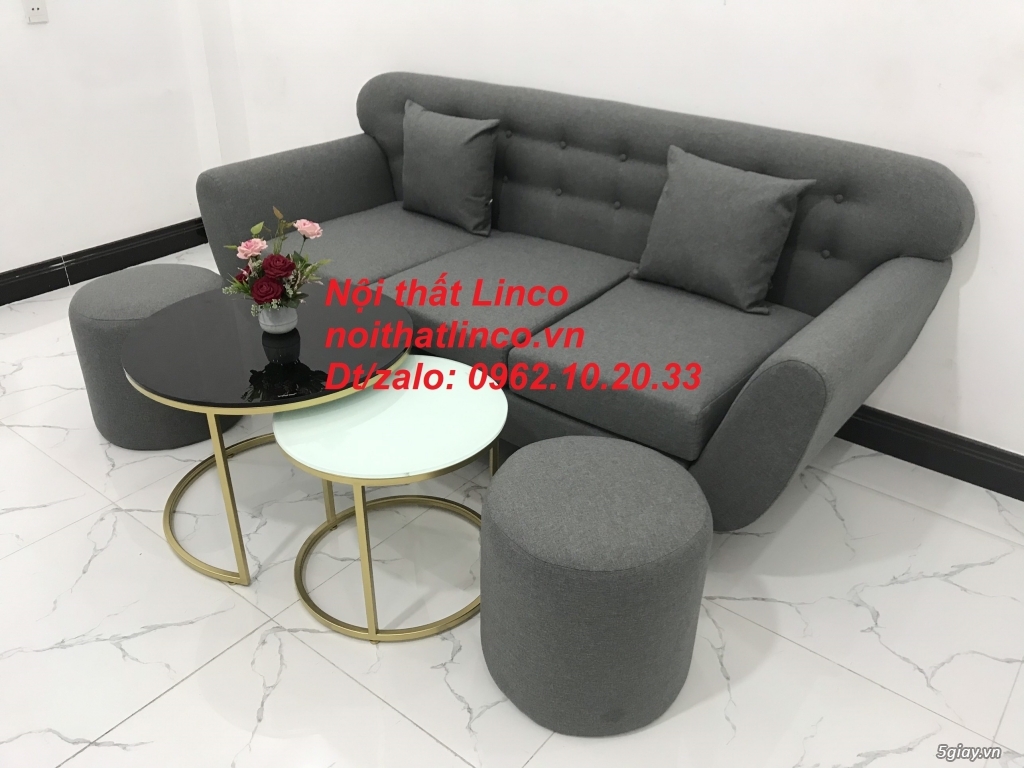 Bộ bàn ghế sofa băng xám lông chuột  Salon văng dài 1m9 Linco HCM SG - 9