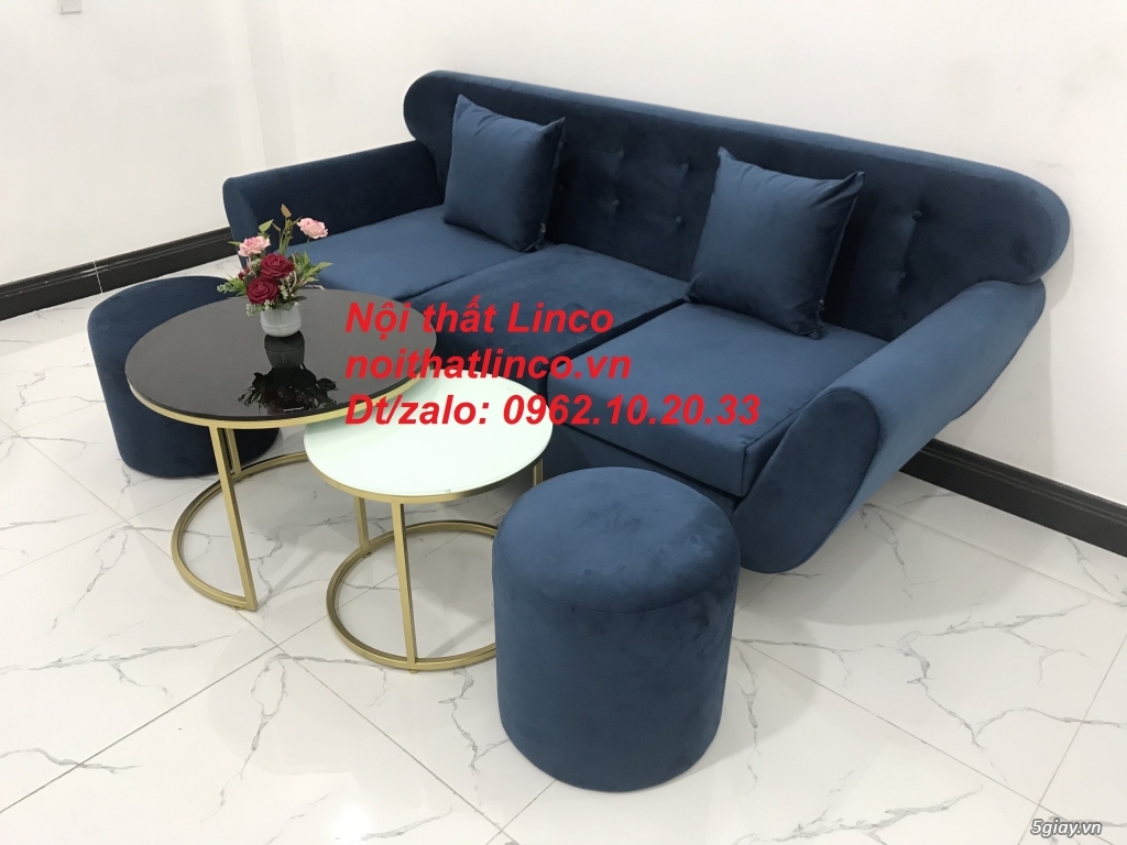 Bộ ghế sofa băng vải nhung xanh dương đậm rẻ Sopha văng Linco Tphcm - 6