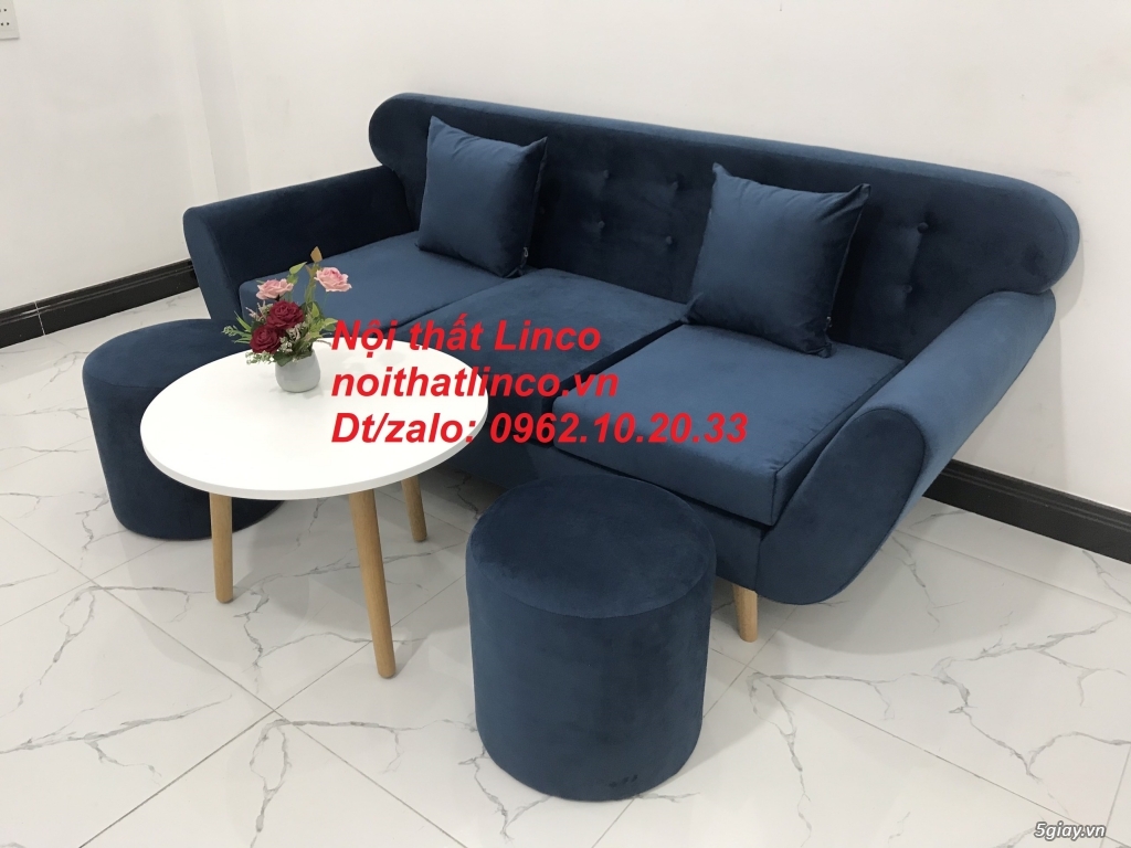 Bộ ghế sofa băng vải nhung xanh dương đậm rẻ Sopha văng Linco Tphcm - 2