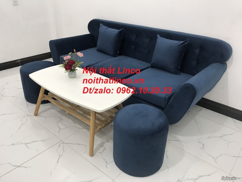 Bộ ghế sofa băng vải nhung xanh dương đậm rẻ Sopha văng Linco Tphcm - 11