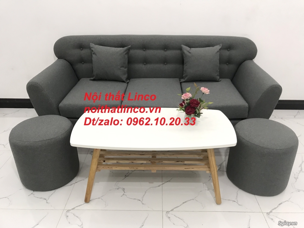 Bộ bàn ghế sofa băng xám lông chuột  Salon văng dài 1m9 Linco HCM SG - 3