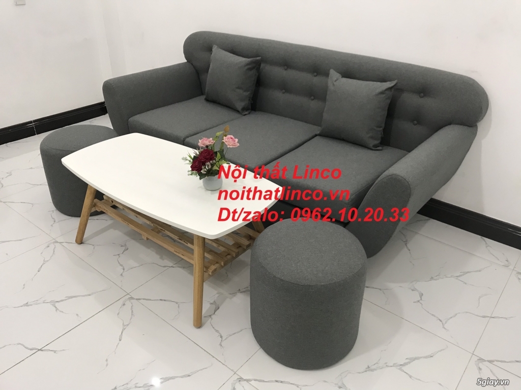 Bộ bàn ghế sofa băng xám lông chuột  Salon văng dài 1m9 Linco HCM SG - 1