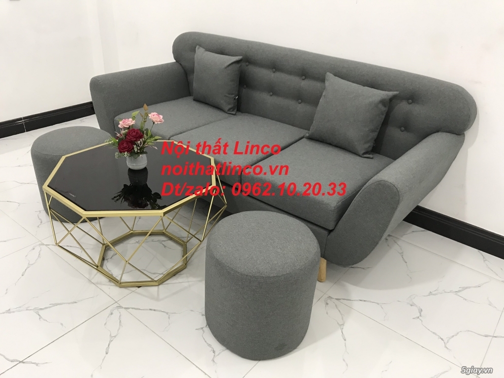 Bộ bàn ghế sofa băng xám lông chuột  Salon văng dài 1m9 Linco HCM SG - 11