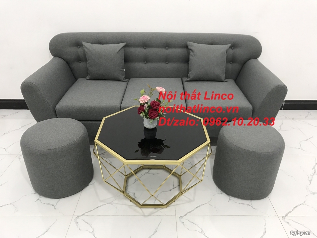 Bộ bàn ghế sofa băng xám lông chuột  Salon văng dài 1m9 Linco HCM SG - 12