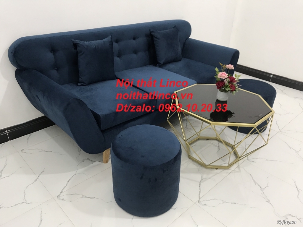 Bộ ghế sofa băng vải nhung xanh dương đậm rẻ Sopha văng Linco Tphcm - 7