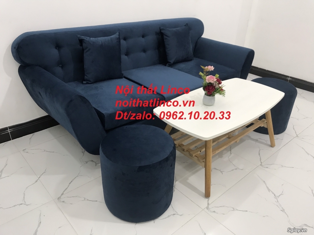Bộ ghế sofa băng vải nhung xanh dương đậm rẻ Sopha văng Linco Tphcm - 12