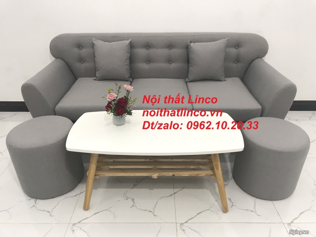 Bộ ghế sofa băng văng dài 1m9 xám ghi trắng giá rẻ Nội thất Linco HCM - 9