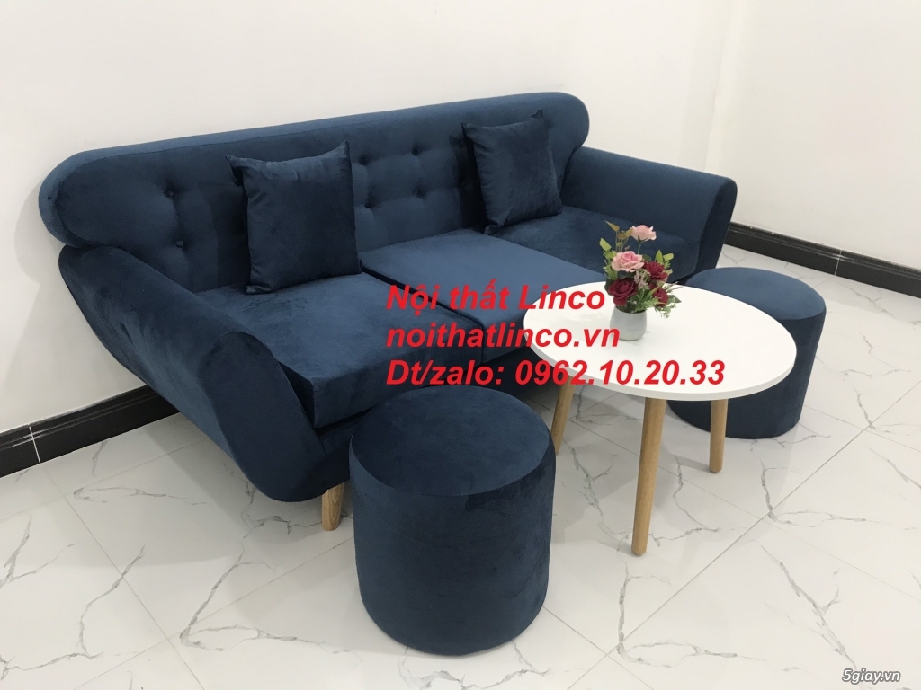 Bộ ghế sofa băng vải nhung xanh dương đậm rẻ Sopha văng Linco Tphcm - 1