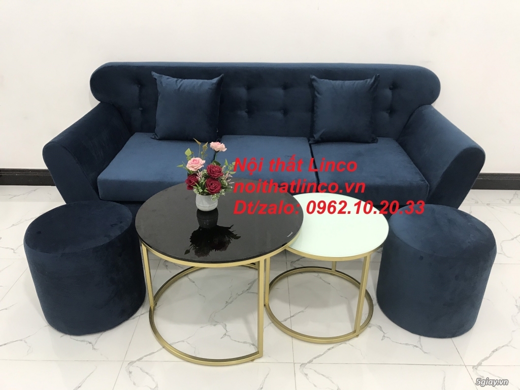 Bộ ghế sofa băng vải nhung xanh dương đậm rẻ Sopha văng Linco Tphcm - 5