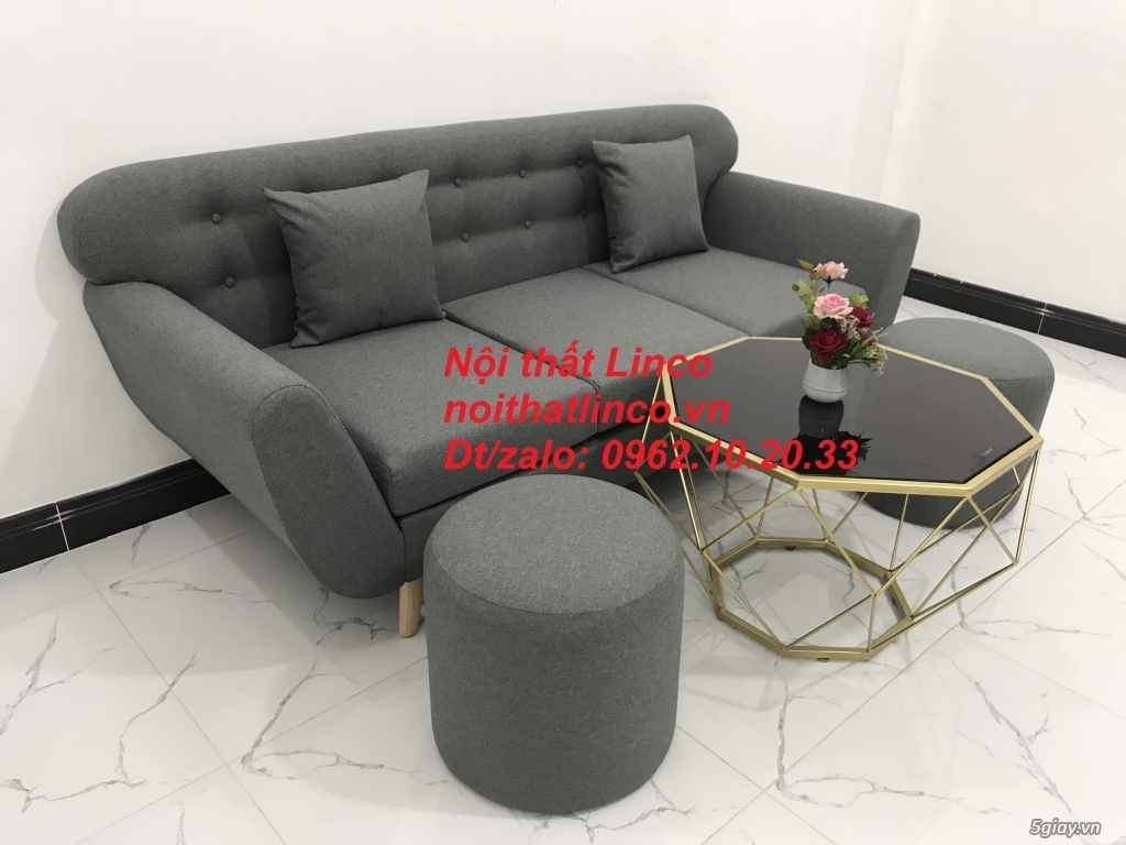 Bộ bàn ghế sofa băng xám lông chuột  Salon văng dài 1m9 Linco HCM SG - 10