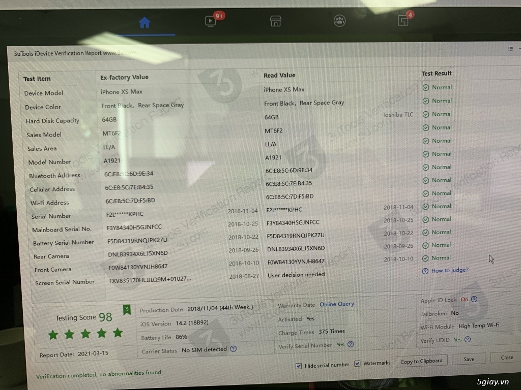 Iphone Xs Max 64 gb màu đen Zin all - 3
