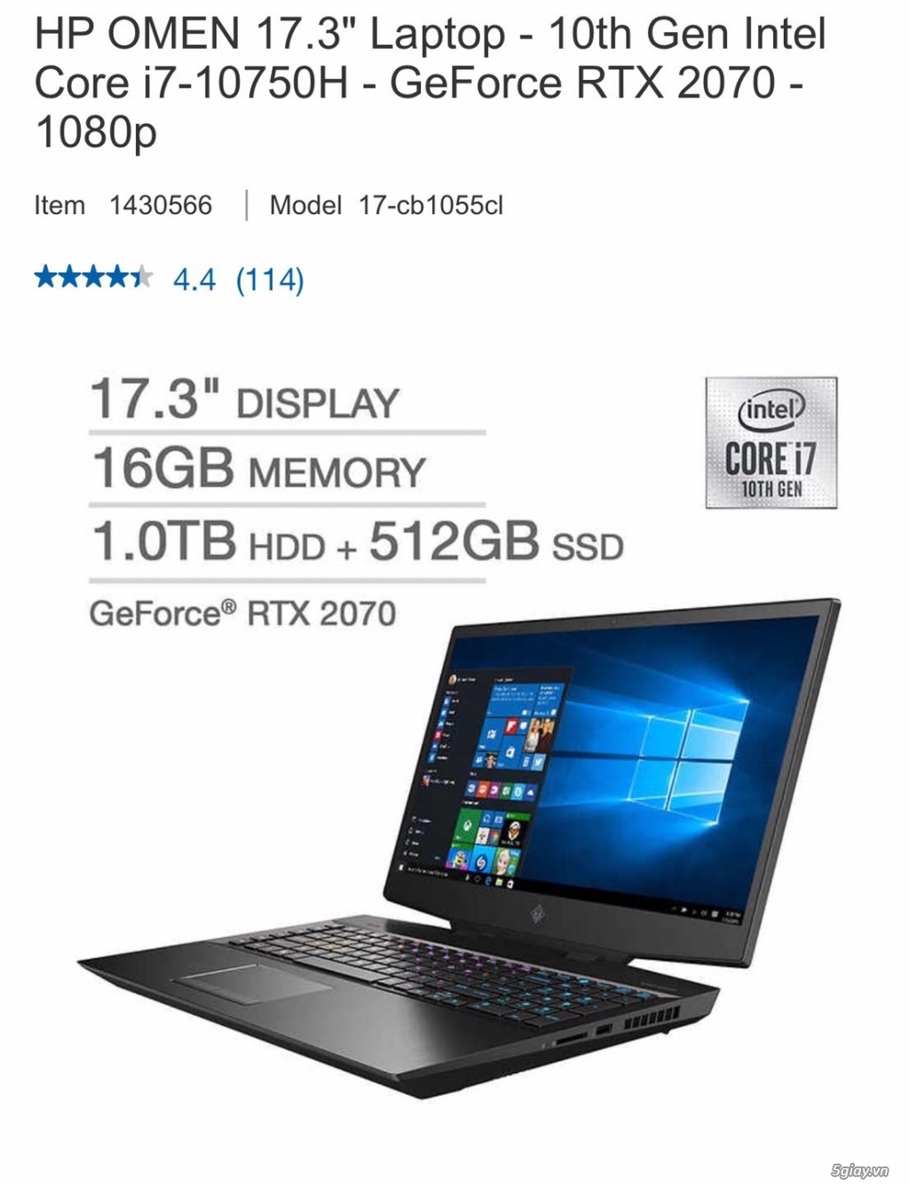 Siêu Phẩm Gaming HP OMEN 17.3 Laptop - 10th Gen Intel Core i7-10750H