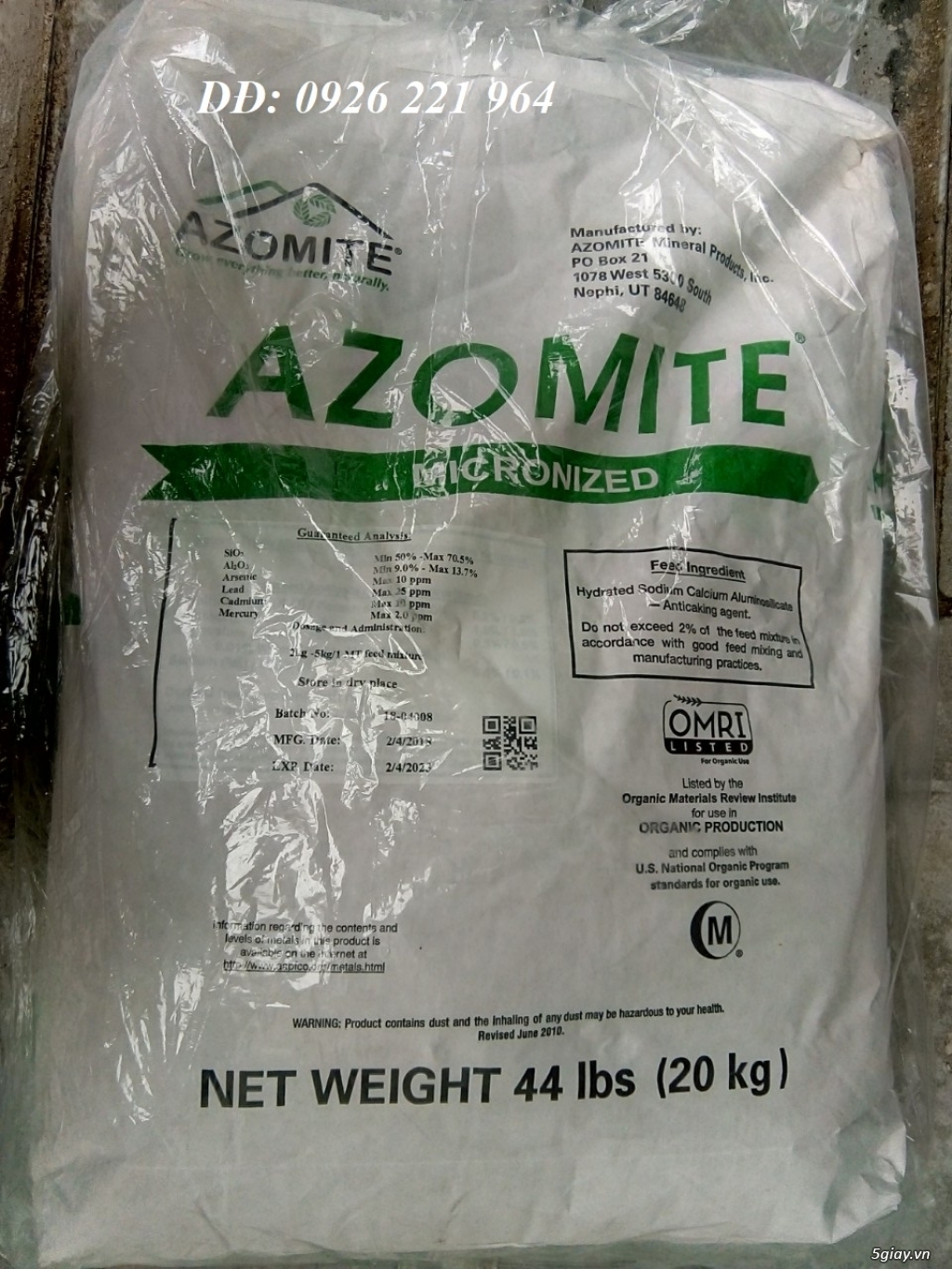 Bán khoáng nguyên liệu Mỹ Azomite trong thủy sản giá sỉ
