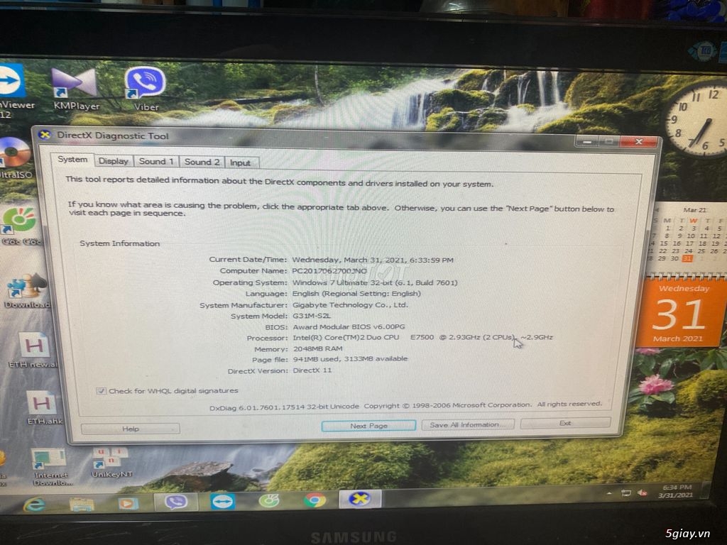 Intel Core 2 Duo E7500-DDR2 2GB-HDD 250 Gb-VGA OB- LCD 17 inch Samsung