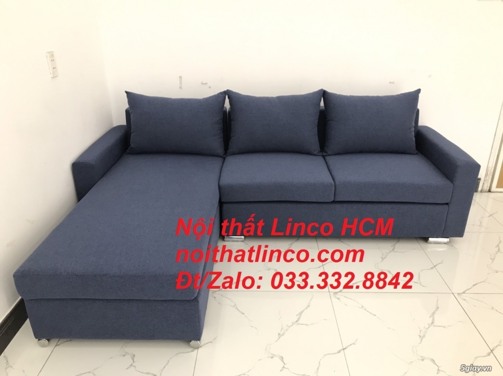 Bộ ghế sofa góc chữ L giá rẻ xanh dương đen đậm Nội thất Linco Tphcm - 3