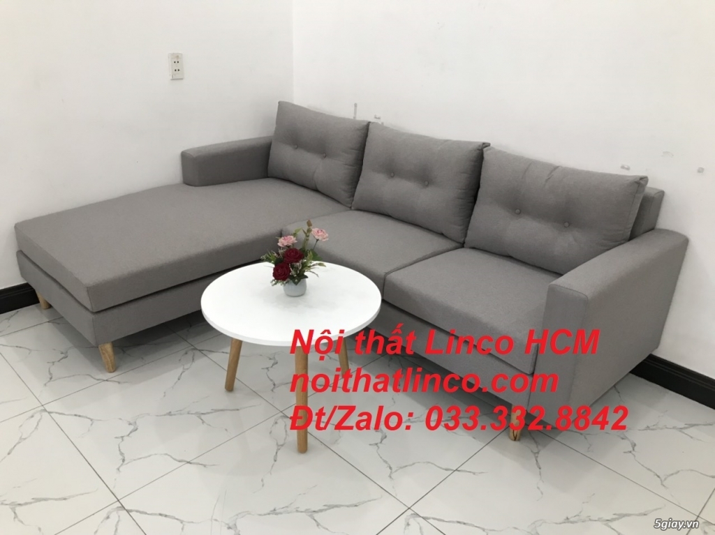 Bộ ghế sofa góc L màu xám ghi trắng nhỏ giá rẻ | Nội thất Linco Tphcm - 4