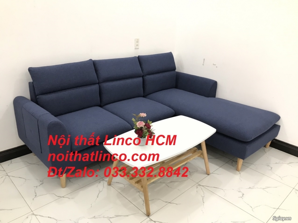 Bộ ghế sofa góc L phòng khách đẹp xanh dương đen | Nội thất Linco HCM - 3