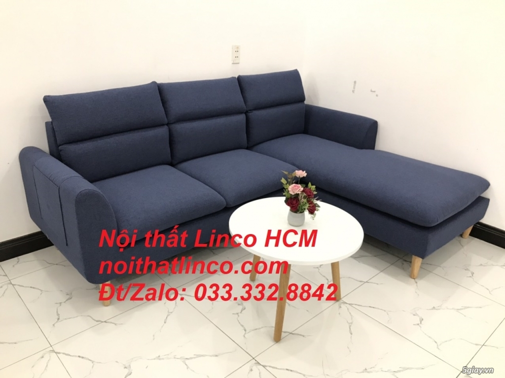 Bộ ghế sofa góc L phòng khách đẹp xanh dương đen | Nội thất Linco HCM - 5