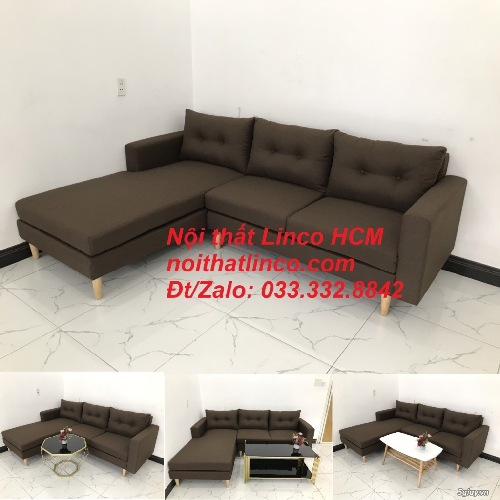Bộ ghế sofa góc chữ L, sofa góc hiện đại nâu đậm | Nội thất Linco HCM