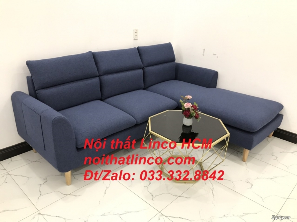 Bộ ghế sofa góc L phòng khách đẹp xanh dương đen | Nội thất Linco HCM - 2