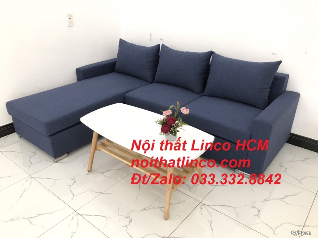 Bộ ghế sofa góc chữ L giá rẻ xanh dương đen đậm Nội thất Linco Tphcm - 1