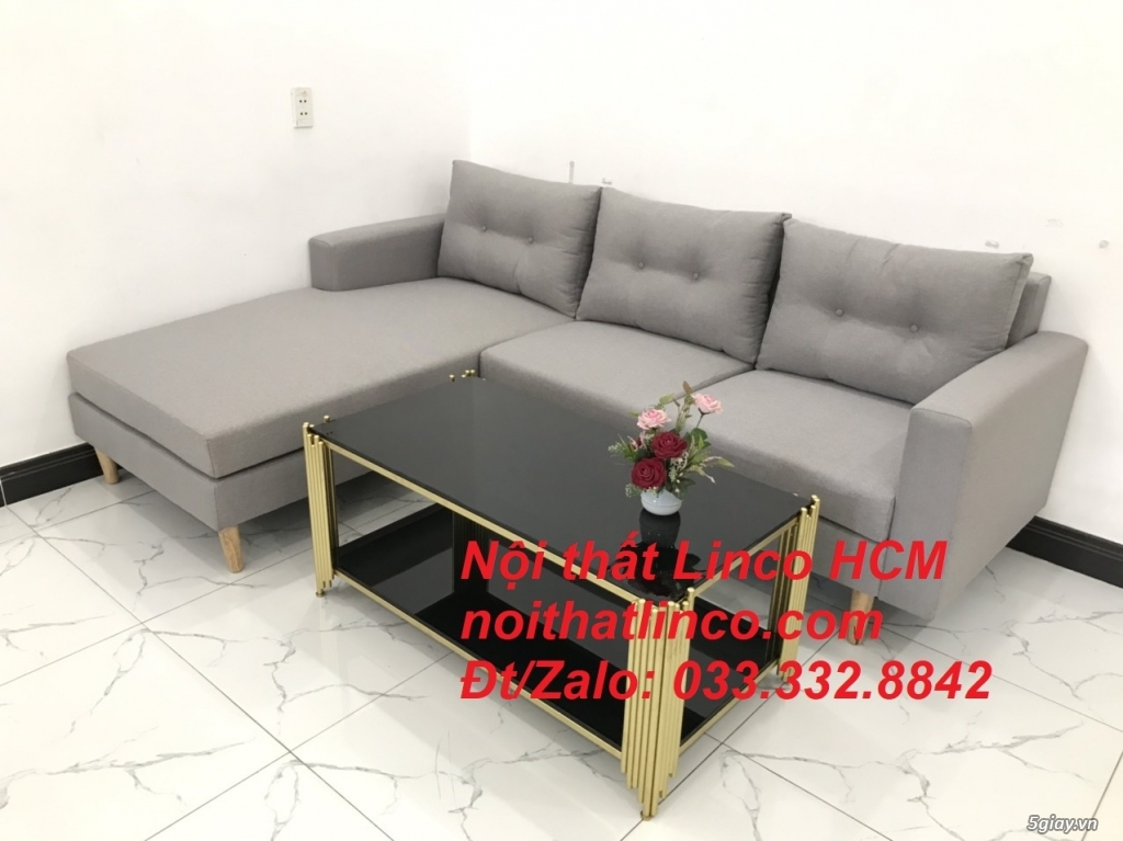 Bộ ghế sofa góc L màu xám ghi trắng nhỏ giá rẻ | Nội thất Linco Tphcm - 5