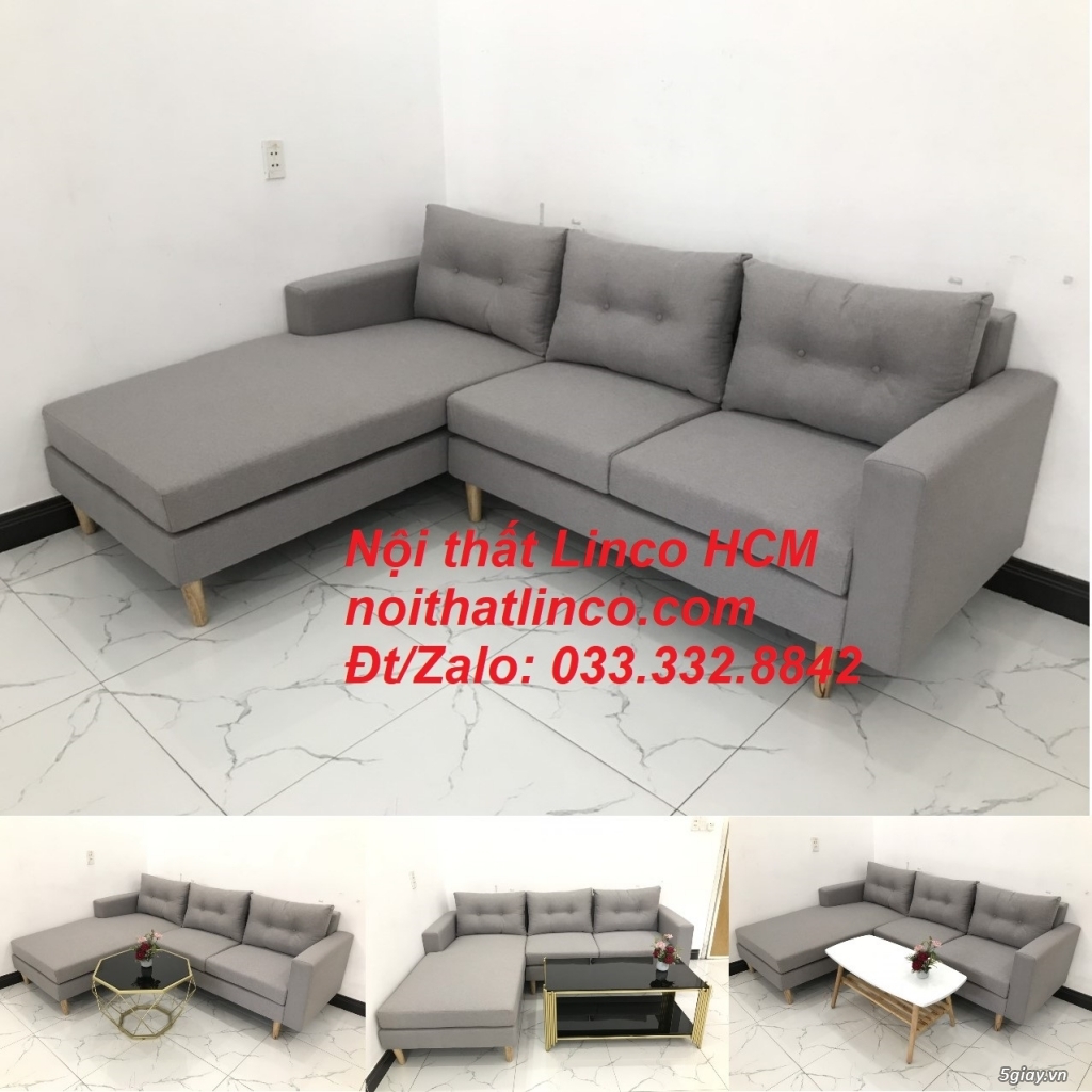 Bộ ghế sofa góc L màu xám ghi trắng nhỏ giá rẻ | Nội thất Linco Tphcm