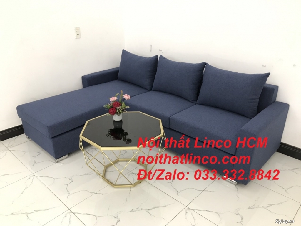Bộ ghế sofa góc chữ L giá rẻ xanh dương đen đậm Nội thất Linco Tphcm - 2