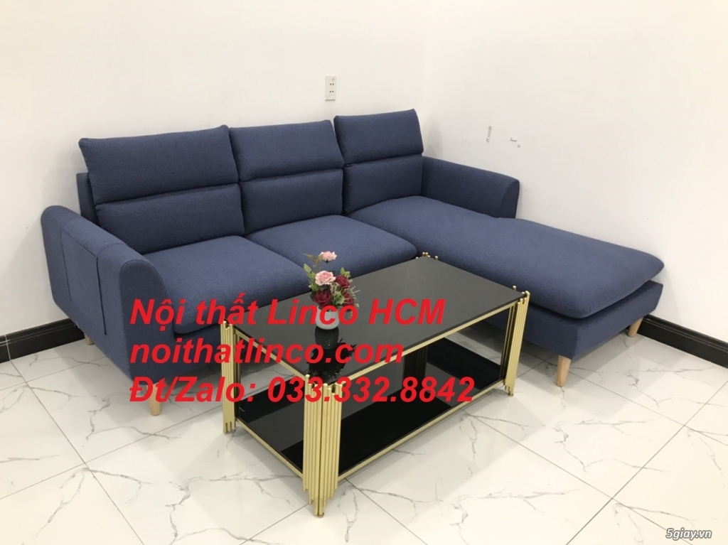 Bộ ghế sofa góc L phòng khách đẹp xanh dương đen | Nội thất Linco HCM - 4