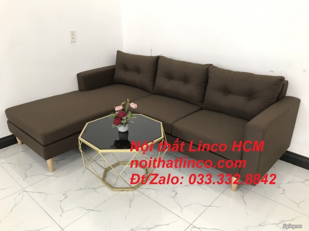 Bộ ghế sofa góc chữ L, sofa góc hiện đại nâu đậm | Nội thất Linco HCM - 1