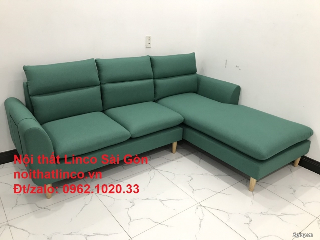 Ghế sofa góc chữ L giá rẻ | Xanh ngọc vải bố đẹp | Nội thất Linco SG - 2