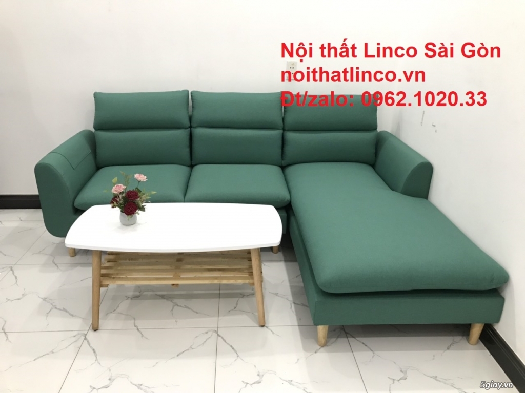 Ghế sofa góc chữ L giá rẻ | Xanh ngọc vải bố đẹp | Nội thất Linco SG - 6