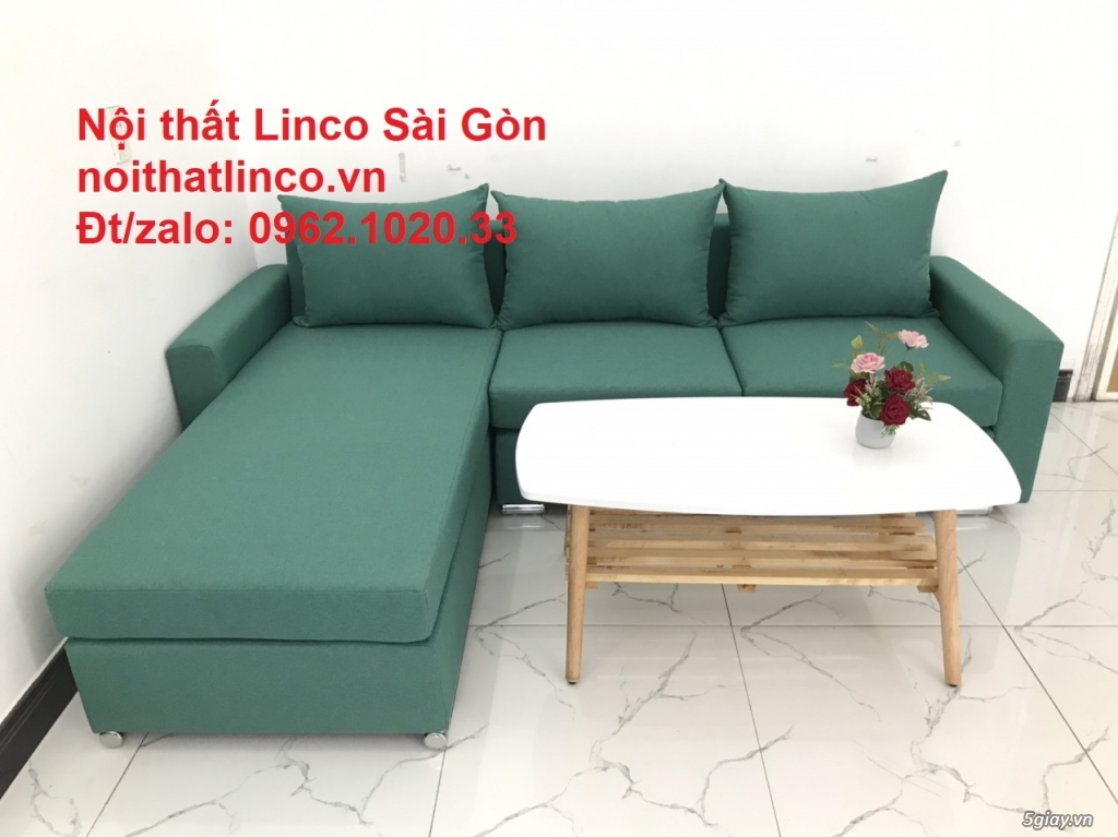 Mẫu ghế sofa góc chữ L | Sofa góc xanh ngọc lá cây giá rẻ | Sofa Linco - 6