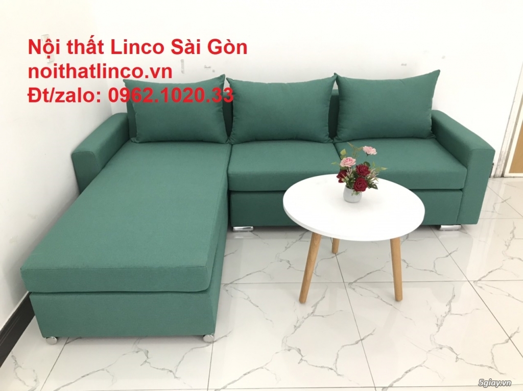 Mẫu ghế sofa góc chữ L | Sofa góc xanh ngọc lá cây giá rẻ | Sofa Linco - 4