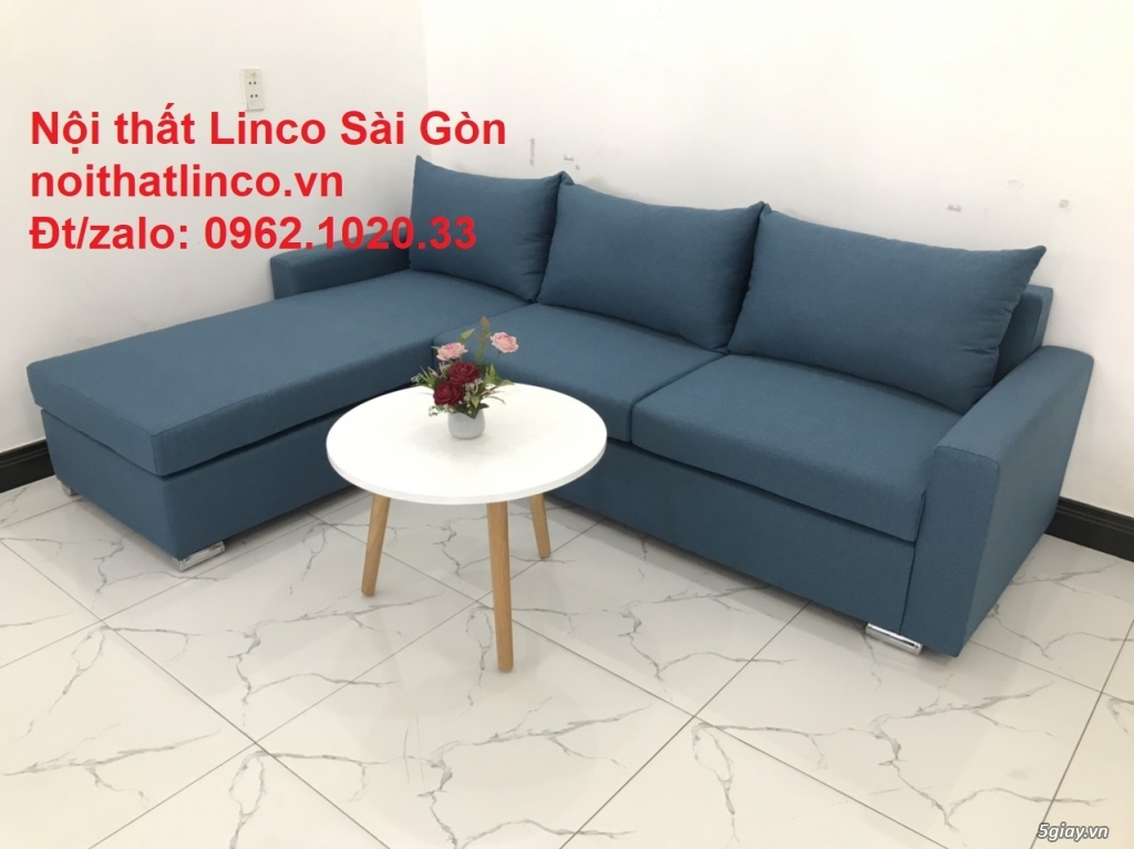 Bộ ghế sofa góc L giá rẻ | Sofa góc chữ L đẹp xanh dương | Linco SG - 9