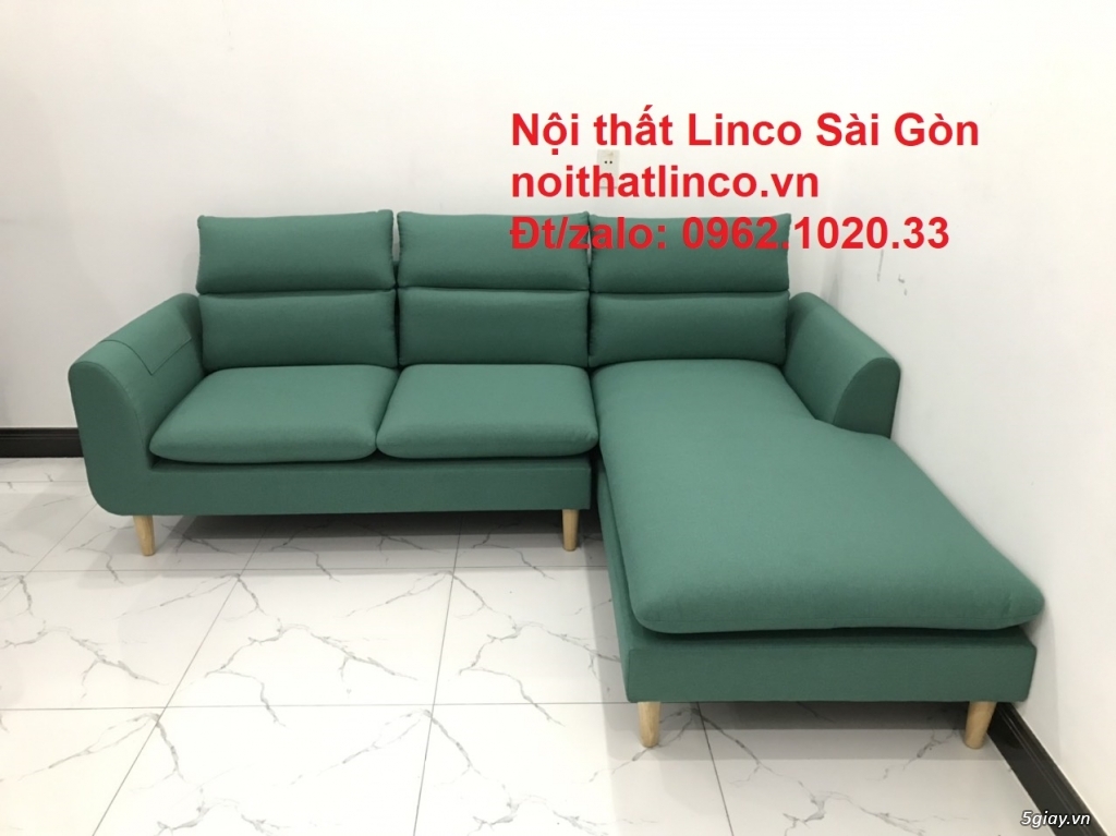 Ghế sofa góc chữ L giá rẻ | Xanh ngọc vải bố đẹp | Nội thất Linco SG - 3
