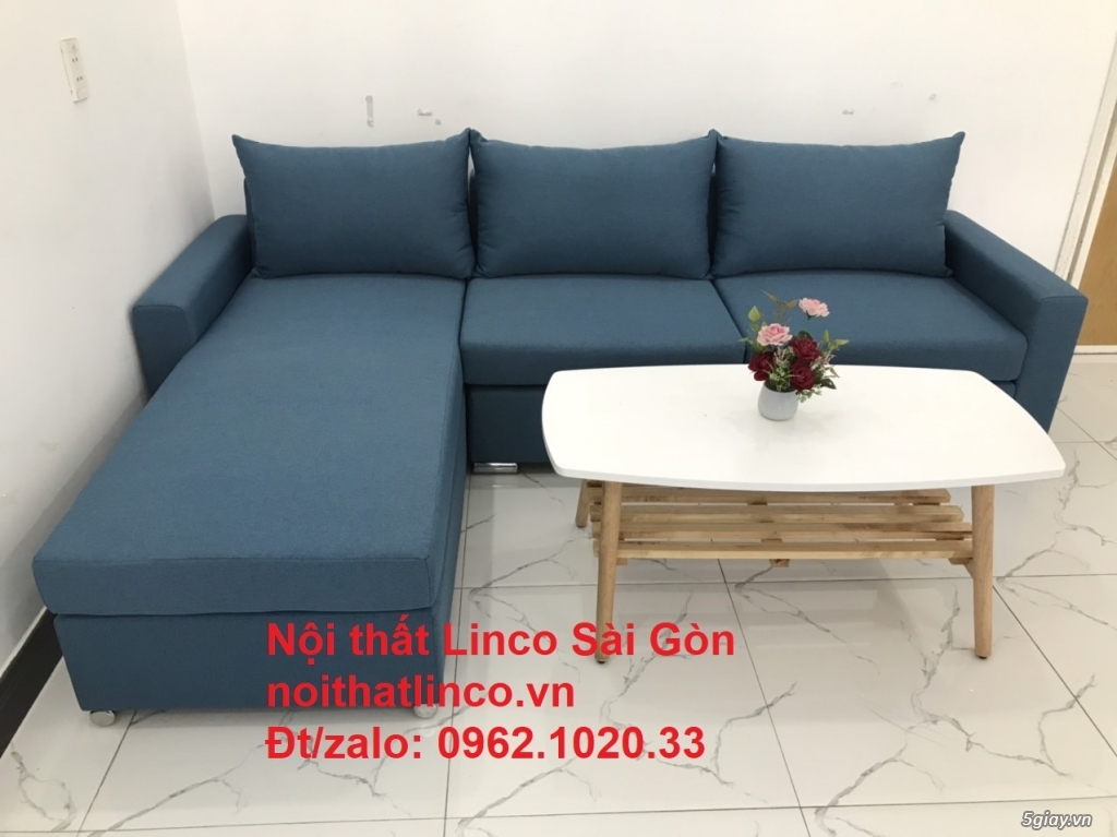 Bộ ghế sofa góc L giá rẻ | Sofa góc chữ L đẹp xanh dương | Linco SG - 6