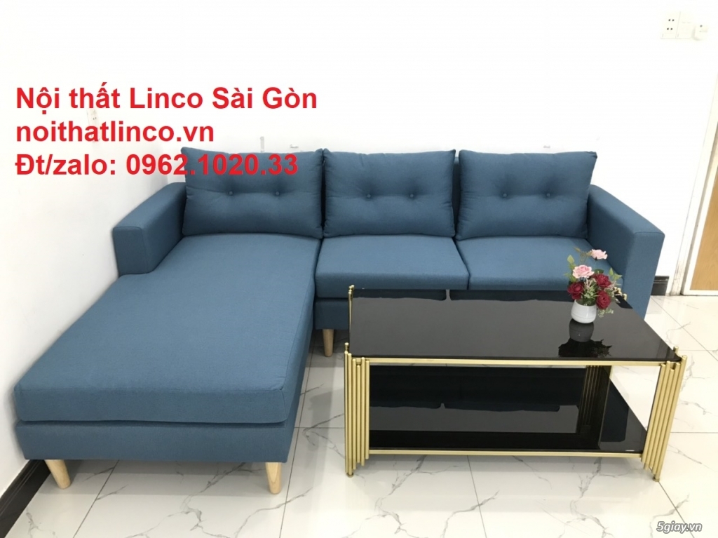 Bộ ghế sofa góc chữ L xanh dương nước biển đẹp hiện đại rẻ Linco HCM - 3