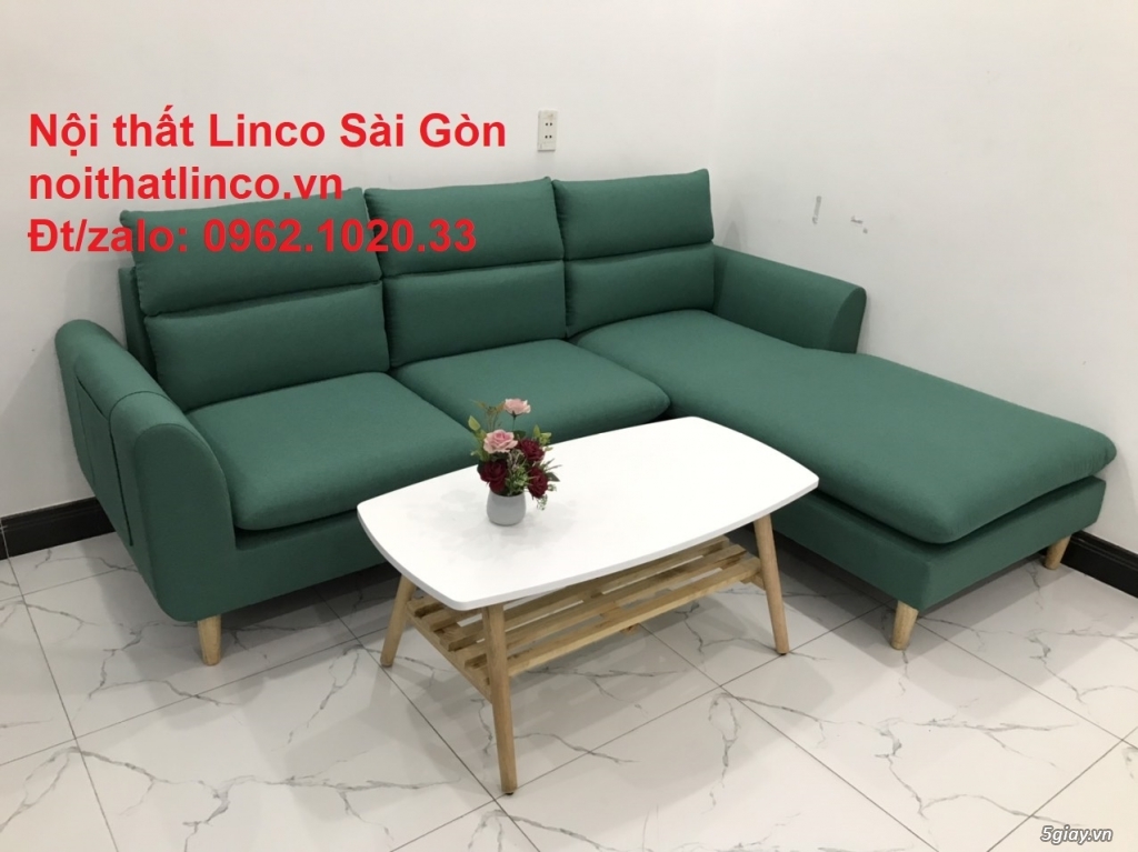 Ghế sofa góc chữ L giá rẻ | Xanh ngọc vải bố đẹp | Nội thất Linco SG - 7