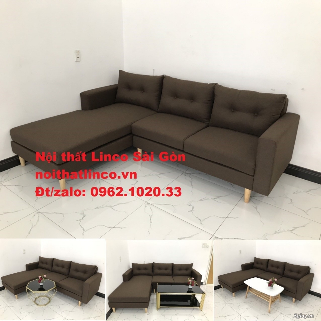 Bộ bàn ghế sofa góc chữ L 2m2 x 1m6 nâu cafe giá rẻ đẹp Sofa Linco SG