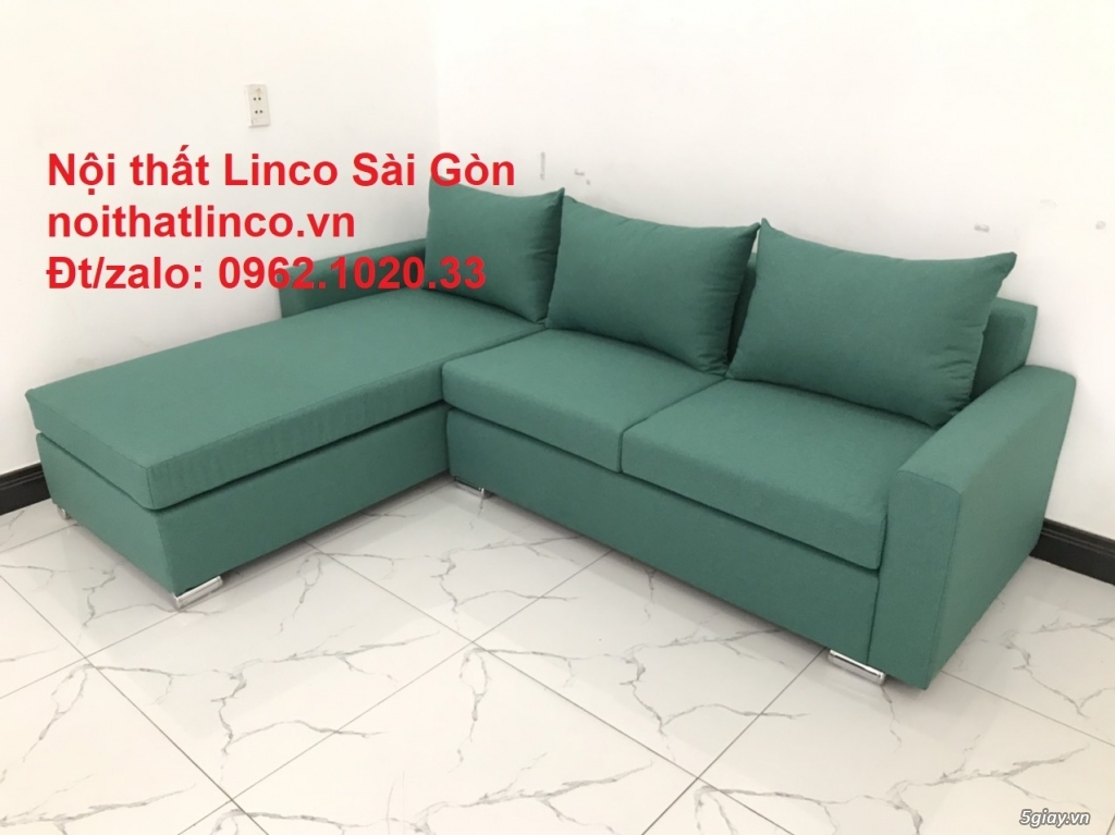 Mẫu ghế sofa góc chữ L | Sofa góc xanh ngọc lá cây giá rẻ | Sofa Linco - 3