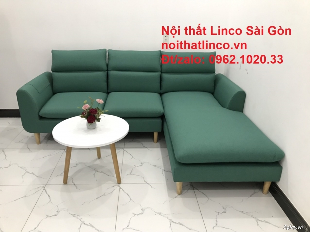 Ghế sofa góc chữ L giá rẻ | Xanh ngọc vải bố đẹp | Nội thất Linco SG - 5