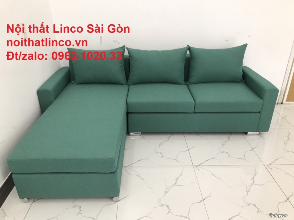 Mẫu ghế sofa góc chữ L | Sofa góc xanh ngọc lá cây giá rẻ | Sofa Linco - 1