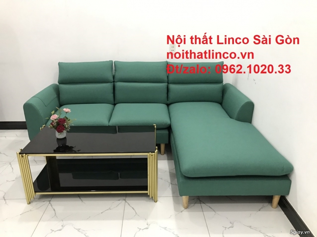 Ghế sofa góc chữ L giá rẻ | Xanh ngọc vải bố đẹp | Nội thất Linco SG - 10