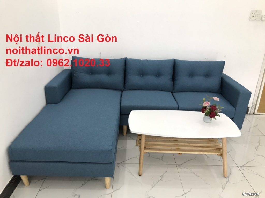 Bộ ghế sofa góc chữ L xanh dương nước biển đẹp hiện đại rẻ Linco HCM - 6