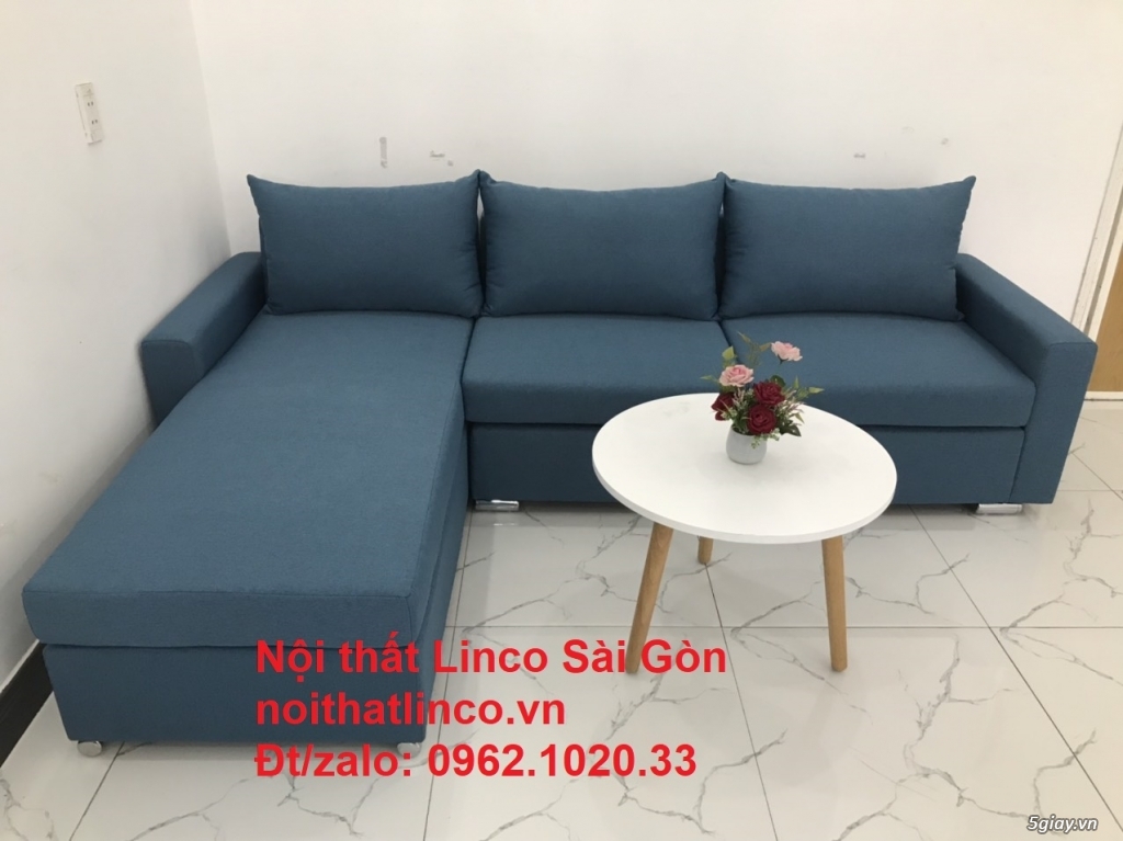 Bộ ghế sofa góc L giá rẻ | Sofa góc chữ L đẹp xanh dương | Linco SG - 8