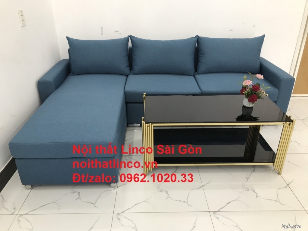 Bộ ghế sofa góc L giá rẻ | Sofa góc chữ L đẹp xanh dương | Linco SG - 1