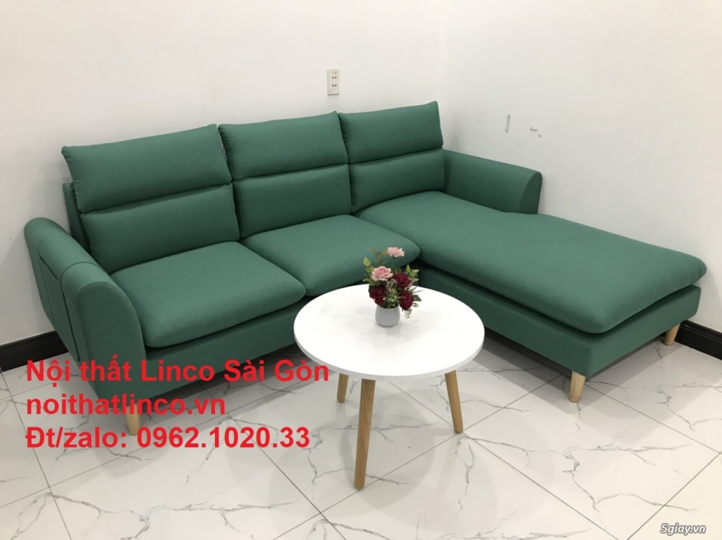 Ghế sofa góc chữ L giá rẻ | Xanh ngọc vải bố đẹp | Nội thất Linco SG - 4