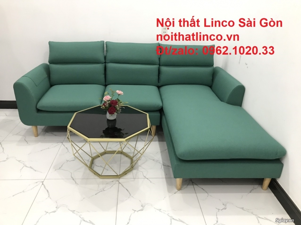 Ghế sofa góc chữ L giá rẻ | Xanh ngọc vải bố đẹp | Nội thất Linco SG - 8